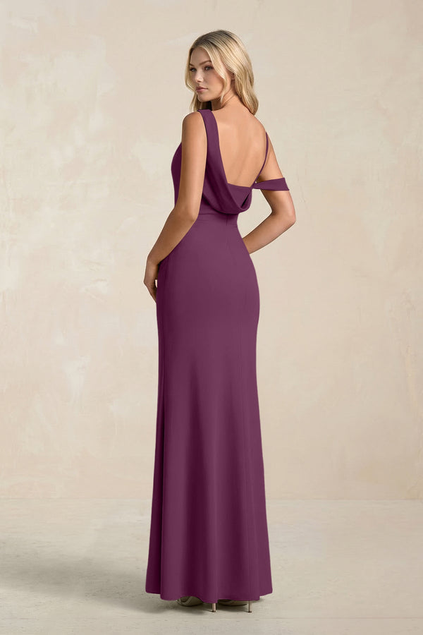 One - Shoulder Sheath Ruched Bridesmaid Dress With Slit in Fig - KissProm Bridesmaid Dresses