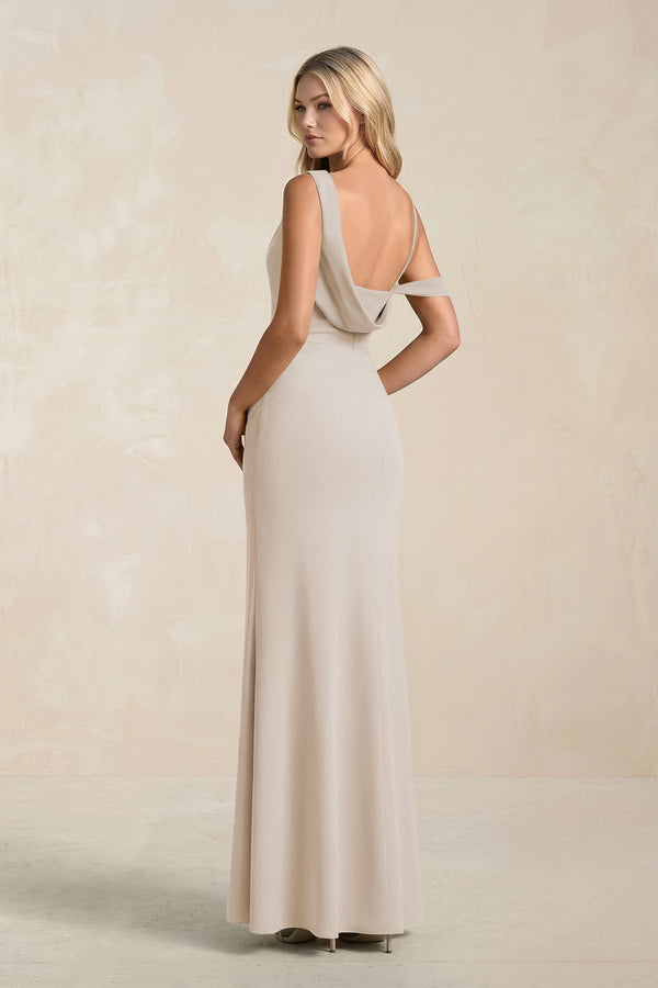 One - Shoulder Sheath Ruched Bridesmaid Dress With Slit in Frost - KissProm Bridesmaid Dresses