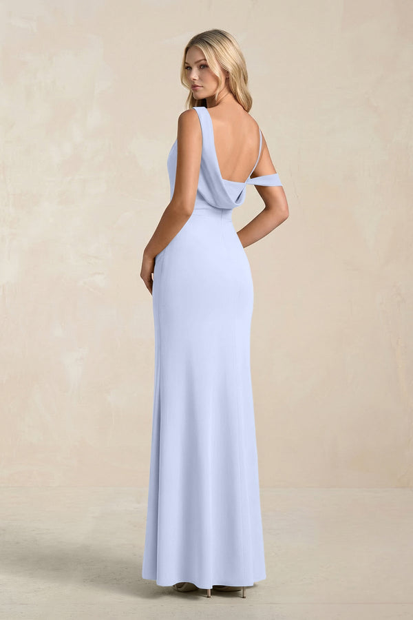One - Shoulder Sheath Ruched Bridesmaid Dress With Slit in Ice - KissProm Bridesmaid Dresses
