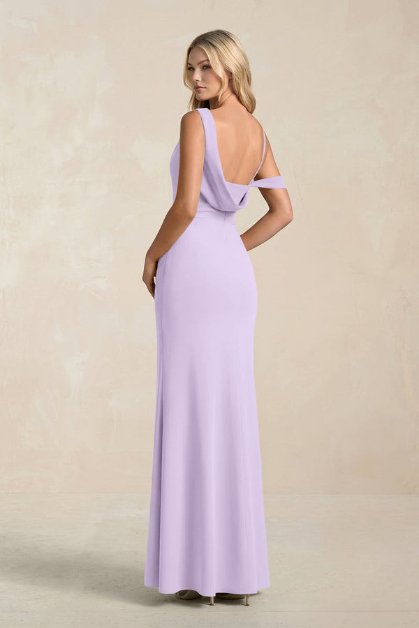One - Shoulder Sheath Ruched Bridesmaid Dress With Slit in Lavender - KissProm Bridesmaid Dresses