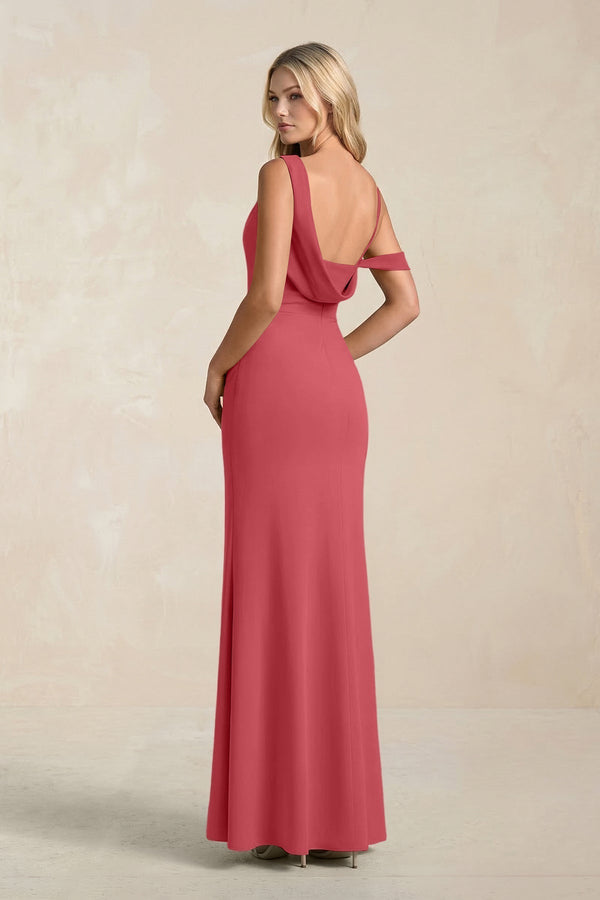 One - Shoulder Sheath Ruched Bridesmaid Dress With Slit in Merlot - KissProm Bridesmaid Dresses