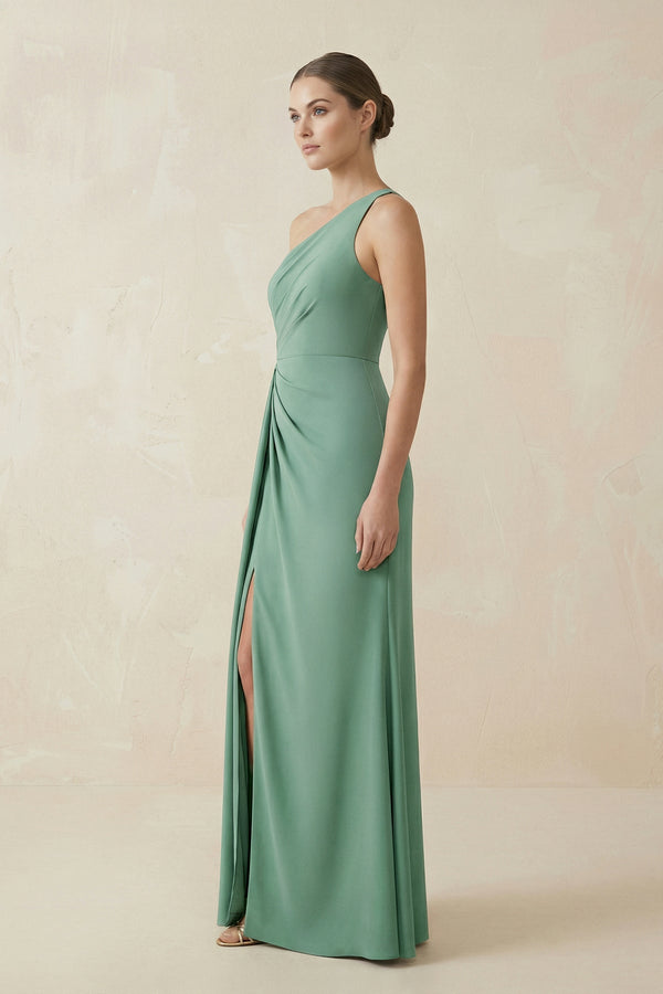 mixed bridal bridesmaid dresses Sheath One-Shoulder Ruched Bridesmaid Dress With Slit in Mint Green, Mint Green / 18