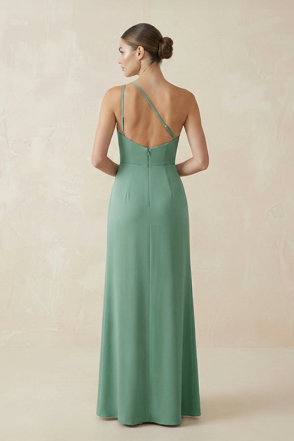 Sheath One-Shoulder Ruched Bridesmaid Dress With Slit in Mint Green, Mint Green / 18 Sheath One-Shoulder Ruched Bridesmaid Dress With Slit in Mint Green, Mint Green / 18