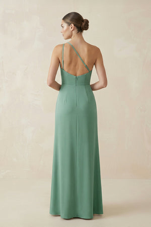 One - Shoulder Sheath Ruched Bridesmaid Dress With Slit in Mint Green - KissProm Bridesmaid Dresses