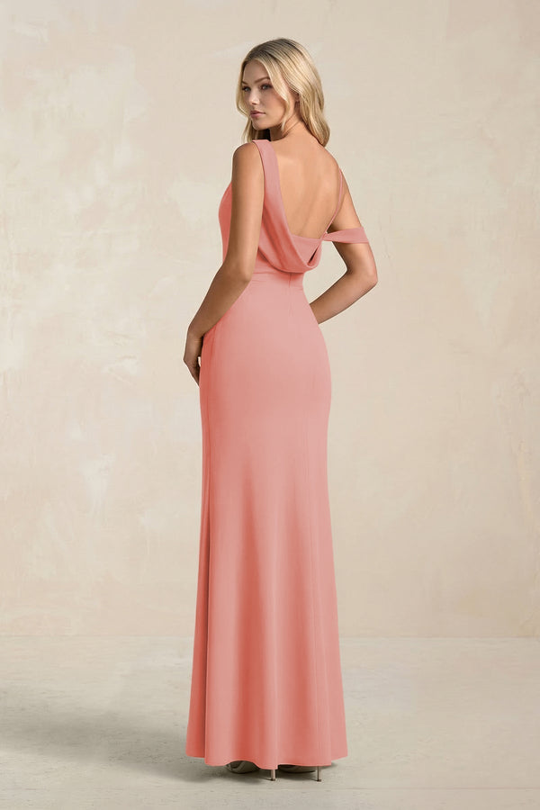 One - Shoulder Sheath Ruched Bridesmaid Dress With Slit in Mulberry - KissProm Bridesmaid Dresses