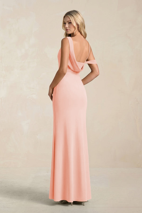 One - Shoulder Sheath Ruched Bridesmaid Dress With Slit in Rose Petal - KissProm Bridesmaid Dresses