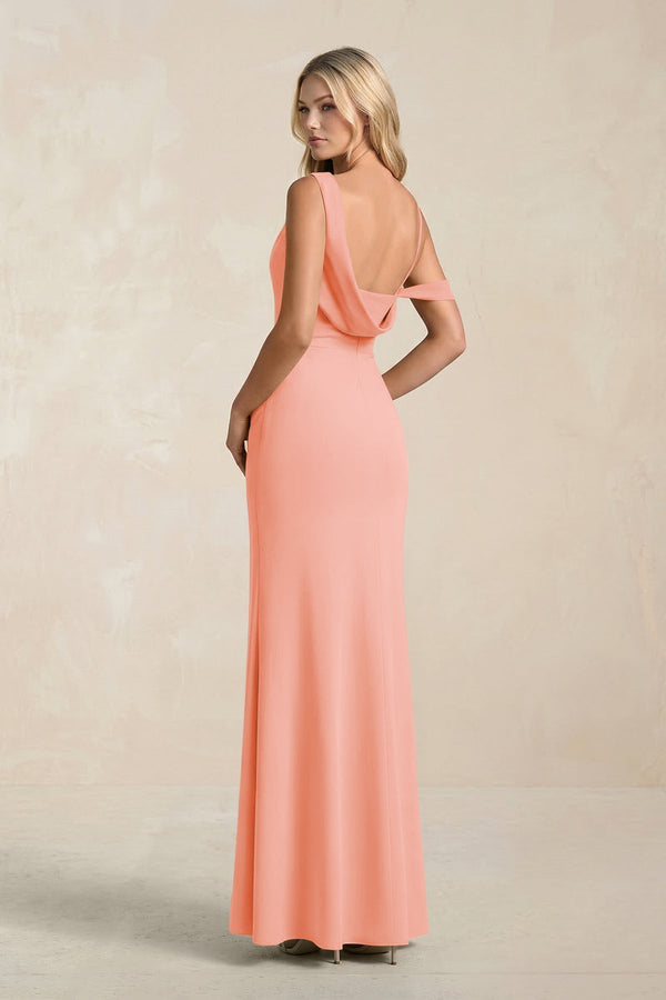 One - Shoulder Sheath Ruched Bridesmaid Dress With Slit in Rosette - KissProm Bridesmaid Dresses