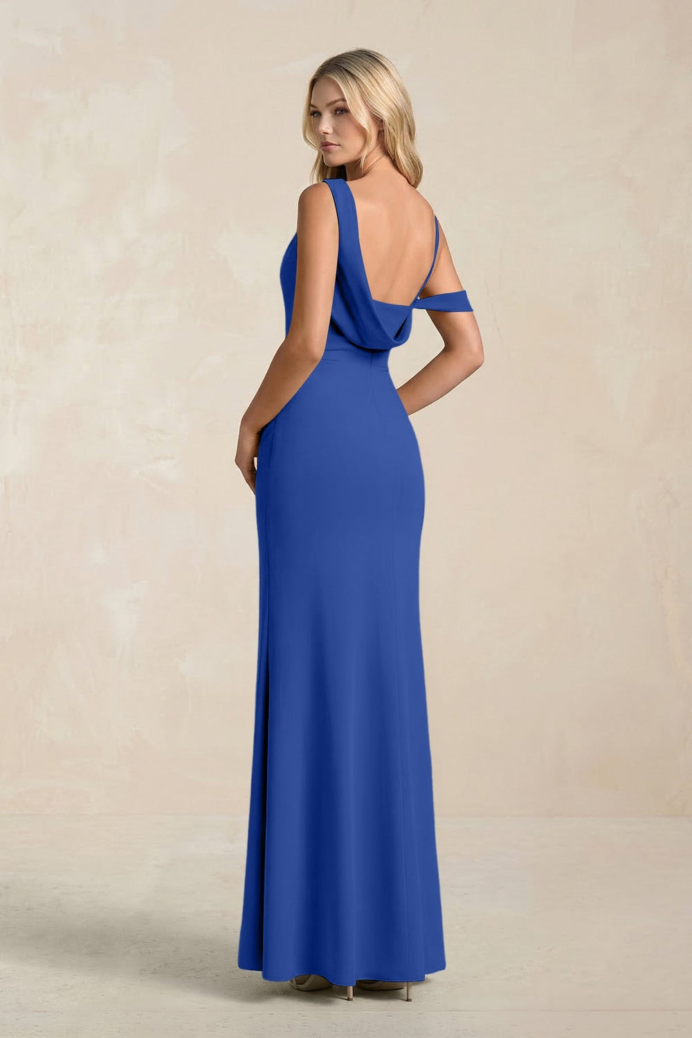 One - Shoulder Sheath Ruched Bridesmaid Dress With Slit in Royal Blue - KissProm Bridesmaid Dresses