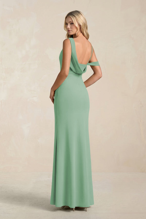 One - Shoulder Sheath Ruched Bridesmaid Dress With Slit in Sea Glass - KissProm Bridesmaid Dresses
