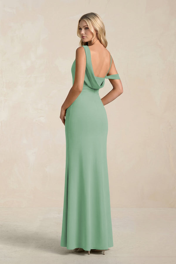 One - Shoulder Sheath Ruched Bridesmaid Dress With Slit in Sea Glass - KissProm Bridesmaid Dresses
