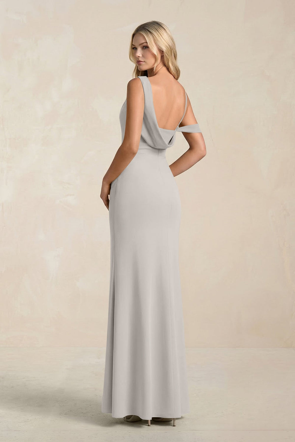 One - Shoulder Sheath Ruched Bridesmaid Dress With Slit in Silver - KissProm Bridesmaid Dresses