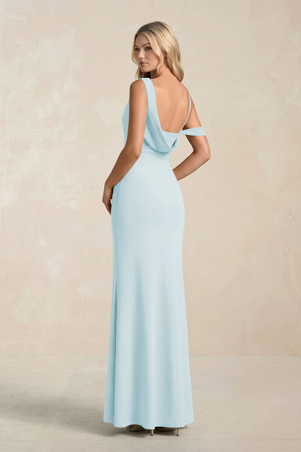 One - Shoulder Sheath Ruched Bridesmaid Dress With Slit in Sky Blue - KissProm Bridesmaid Dresses