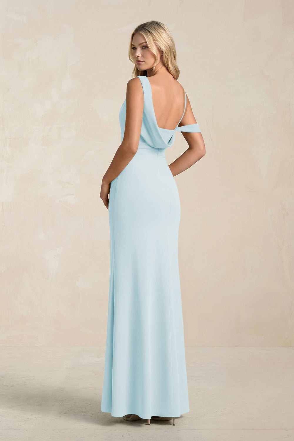 One - Shoulder Sheath Ruched Bridesmaid Dress With Slit in Sky Blue - KissProm Bridesmaid Dresses