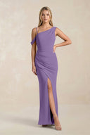 One - Shoulder Sheath Ruched Bridesmaid Dress With Slit in Tahiti - KissProm Bridesmaid Dresses