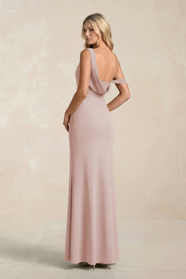 One - Shoulder Sheath Ruched Bridesmaid Dress With Slit in Toffee - KissProm Bridesmaid Dresses