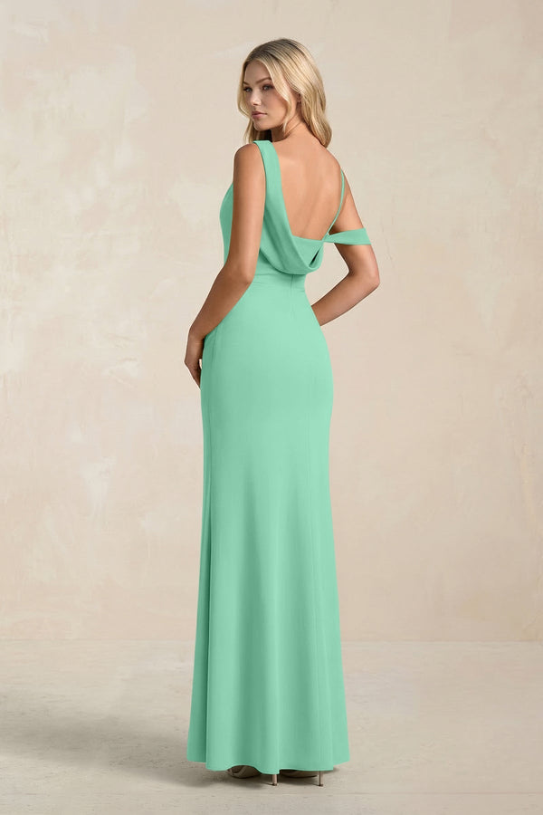 One - Shoulder Sheath Ruched Bridesmaid Dress With Slit in Turquoise - KissProm Bridesmaid Dresses