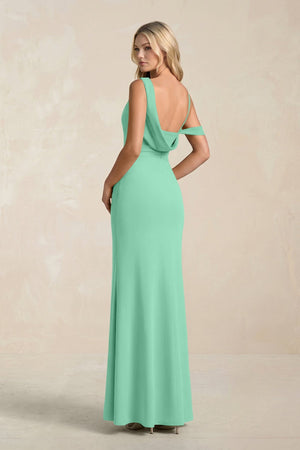 One - Shoulder Sheath Ruched Bridesmaid Dress With Slit in Turquoise - KissProm Bridesmaid Dresses