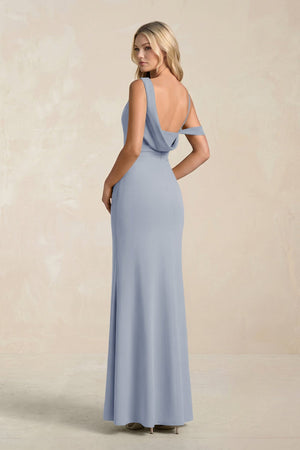 One - Shoulder Sheath Ruched Bridesmaid Dress With Slit in Twilight - KissProm Bridesmaid Dresses