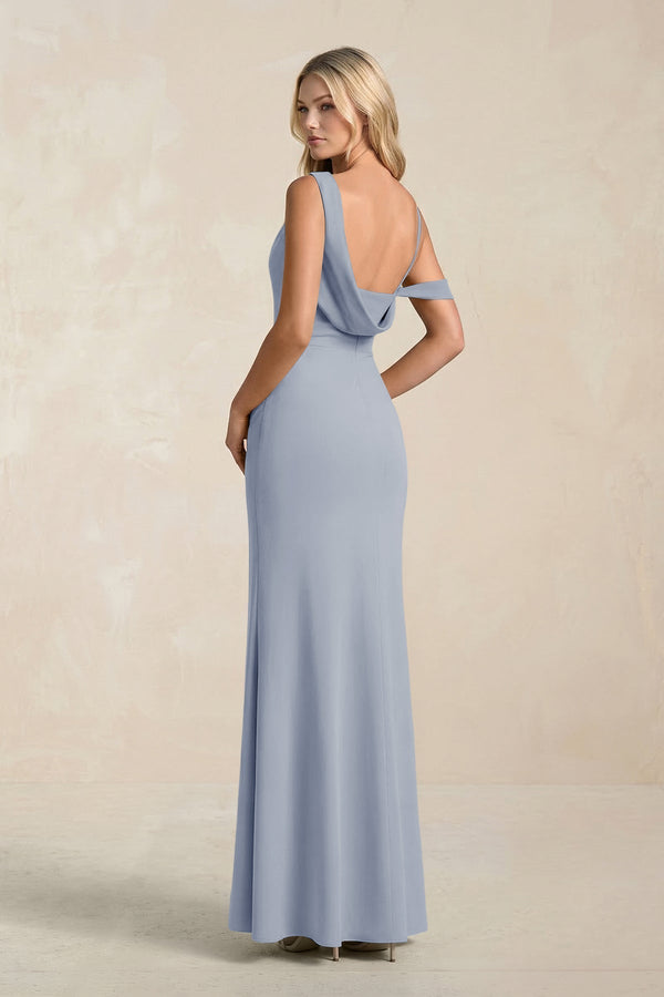 One - Shoulder Sheath Ruched Bridesmaid Dress With Slit in Twilight - KissProm Bridesmaid Dresses