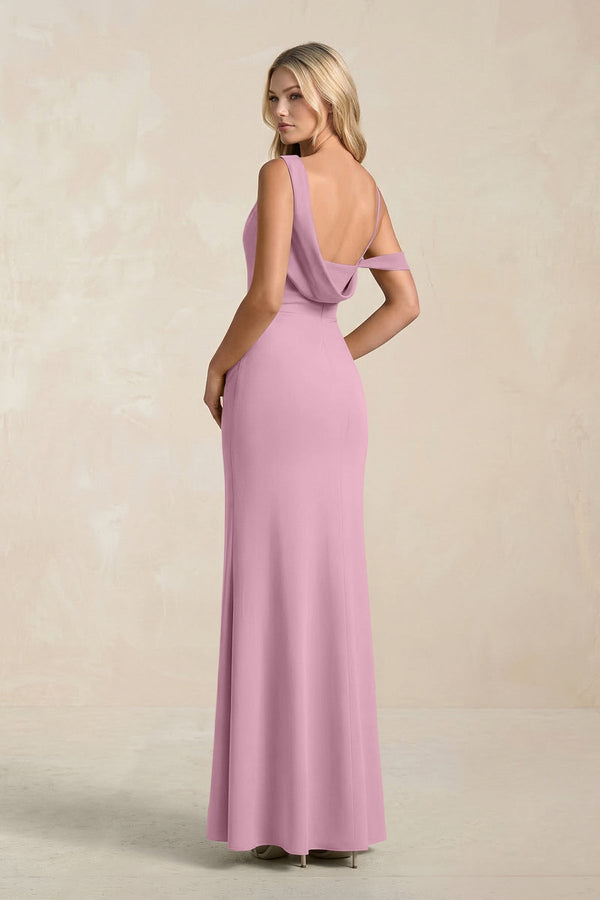 One - Shoulder Sheath Ruched Bridesmaid Dress With Slit in Vintage Mauve - KissProm Bridesmaid Dresses