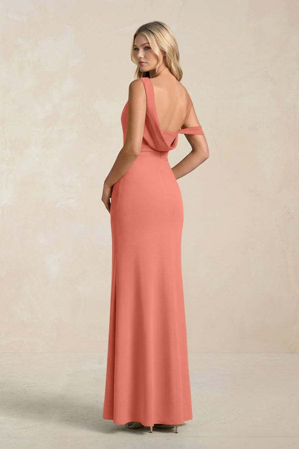 One - Shoulder Sheath Ruched Bridesmaid Dress With Slit in Wild Rose - KissProm Bridesmaid Dresses