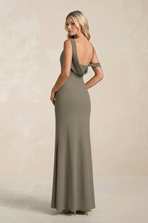One - Shoulder Sheath Ruched Bridesmaid Dress With Slit in Willow Green - KissProm Bridesmaid Dresses
