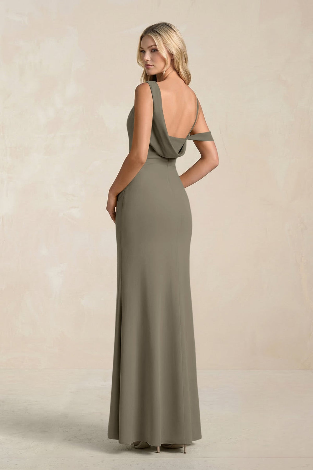 One - Shoulder Sheath Ruched Bridesmaid Dress With Slit in Willow Green - KissProm Bridesmaid Dresses