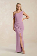 One - Shoulder Sheath Ruched Bridesmaid Dress With Slit in Wisteria - KissProm Bridesmaid Dresses