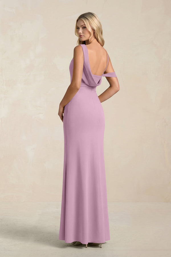 One - Shoulder Sheath Ruched Bridesmaid Dress With Slit in Wisteria - KissProm Bridesmaid Dresses