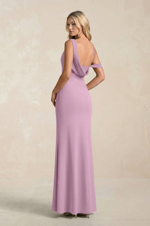 One - Shoulder Sheath Ruched Bridesmaid Dress With Slit in Wisteria - KissProm Bridesmaid Dresses
