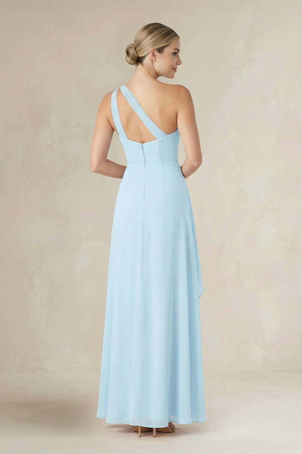One - Shoulder Sheath Ruched Ruffled Bridesmaid Dress - KissProm Bridesmaid Dresses