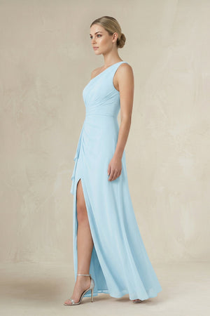 One - Shoulder Sheath Ruched Ruffled Bridesmaid Dress - KissProm Bridesmaid Dresses