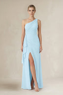 One - Shoulder Sheath Ruched Ruffled Bridesmaid Dress - KissProm Bridesmaid Dresses