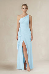 One - Shoulder Sheath Ruched Ruffled Bridesmaid Dress - KissProm Bridesmaid Dresses