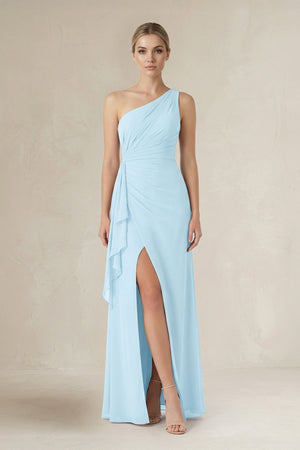 One - Shoulder Sheath Ruched Ruffled Bridesmaid Dress - KissProm Bridesmaid Dresses