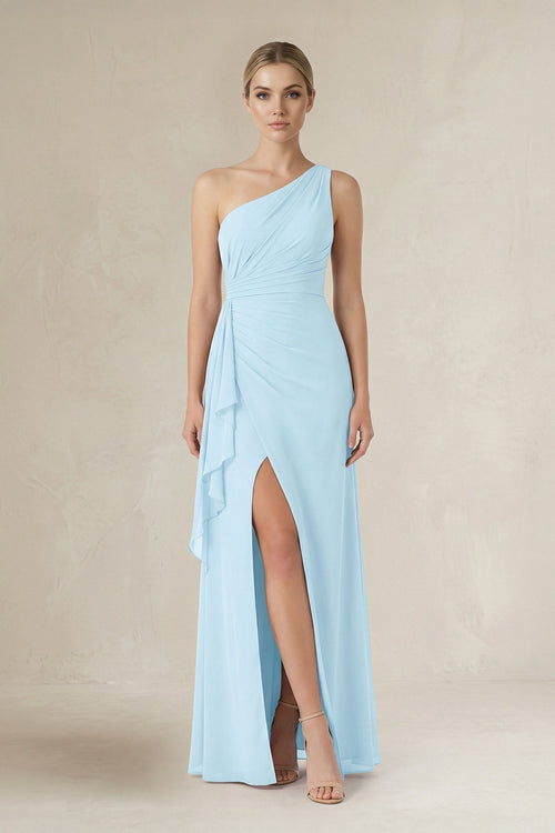 One - Shoulder Sheath Ruched Ruffled Bridesmaid Dress - KissProm Bridesmaid Dresses