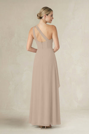 One - Shoulder Sheath Ruched Ruffled Bridesmaid Dress in Almond - KissProm Bridesmaid Dresses