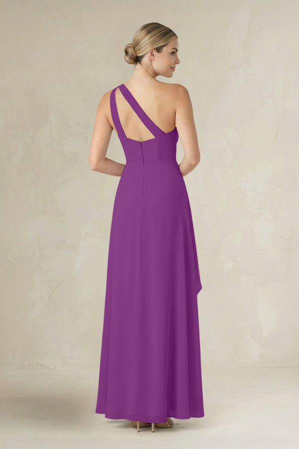One - Shoulder Sheath Ruched Ruffled Bridesmaid Dress in Amethyst - KissProm Bridesmaid Dresses