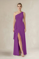One - Shoulder Sheath Ruched Ruffled Bridesmaid Dress in Amethyst - KissProm Bridesmaid Dresses