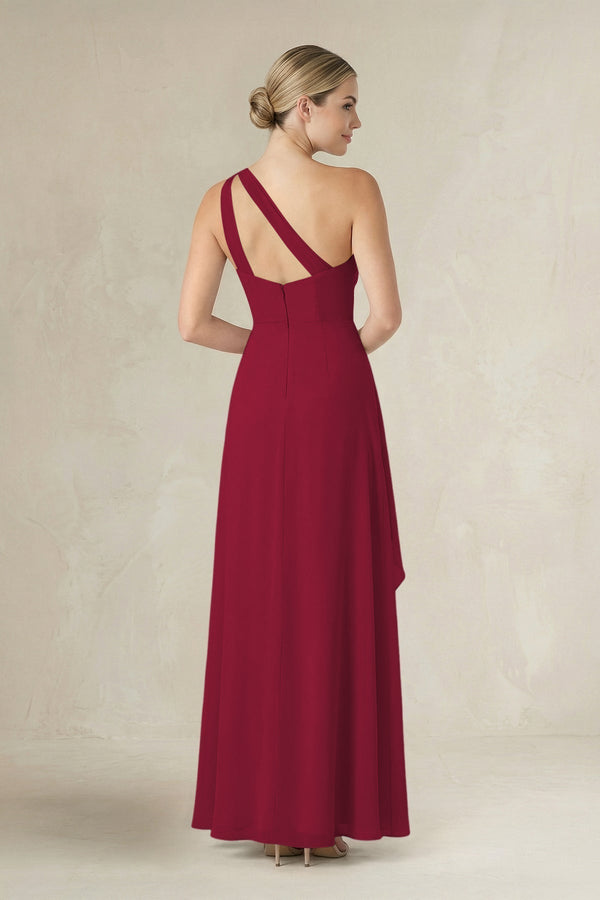 One - Shoulder Sheath Ruched Ruffled Bridesmaid Dress in Berry - KissProm Bridesmaid Dresses
