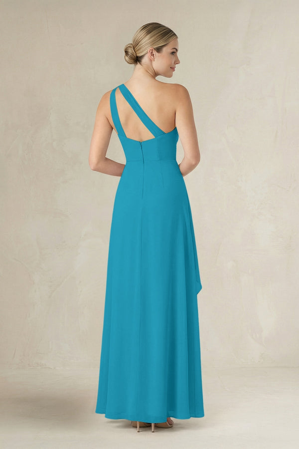 One - Shoulder Sheath Ruched Ruffled Bridesmaid Dress in Blue Jay - KissProm Bridesmaid Dresses