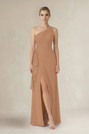 One - Shoulder Sheath Ruched Ruffled Bridesmaid Dress in Bronzer - KissProm Bridesmaid Dresses