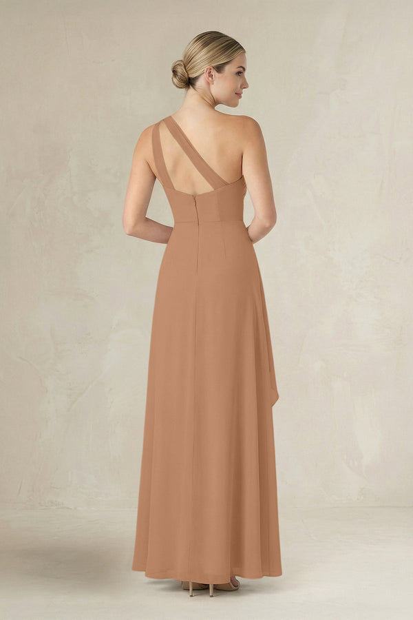 One - Shoulder Sheath Ruched Ruffled Bridesmaid Dress in Bronzer - KissProm Bridesmaid Dresses