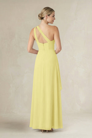 One - Shoulder Sheath Ruched Ruffled Bridesmaid Dress in Buttercup - KissProm Bridesmaid Dresses