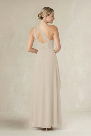 One - Shoulder Sheath Ruched Ruffled Bridesmaid Dress in Champagne - KissProm Bridesmaid Dresses