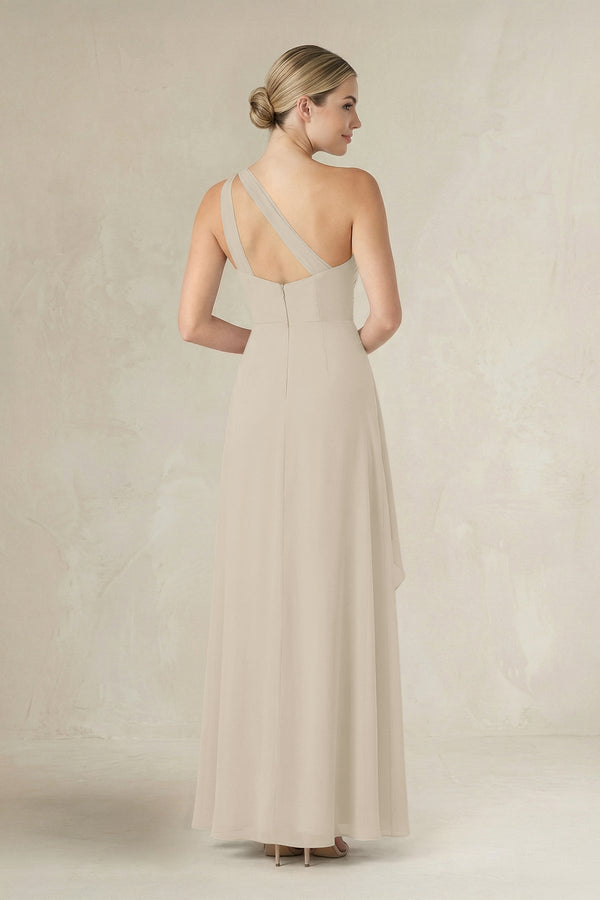 One - Shoulder Sheath Ruched Ruffled Bridesmaid Dress in Champagne - KissProm Bridesmaid Dresses