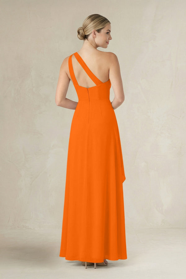 One - Shoulder Sheath Ruched Ruffled Bridesmaid Dress in Cinnamon - KissProm Bridesmaid Dresses