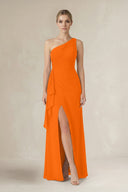 One - Shoulder Sheath Ruched Ruffled Bridesmaid Dress in Cinnamon - KissProm Bridesmaid Dresses