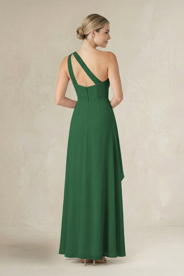 One - Shoulder Sheath Ruched Ruffled Bridesmaid Dress in Dark Green - KissProm Bridesmaid Dresses