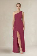 One - Shoulder Sheath Ruched Ruffled Bridesmaid Dress in Desert Rose - KissProm Bridesmaid Dresses